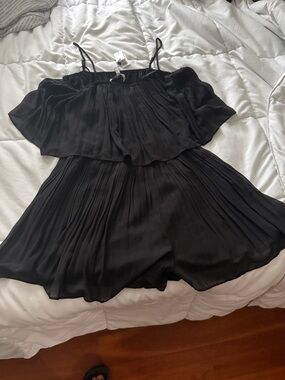 Black Pleated Off-Shoulder Romper